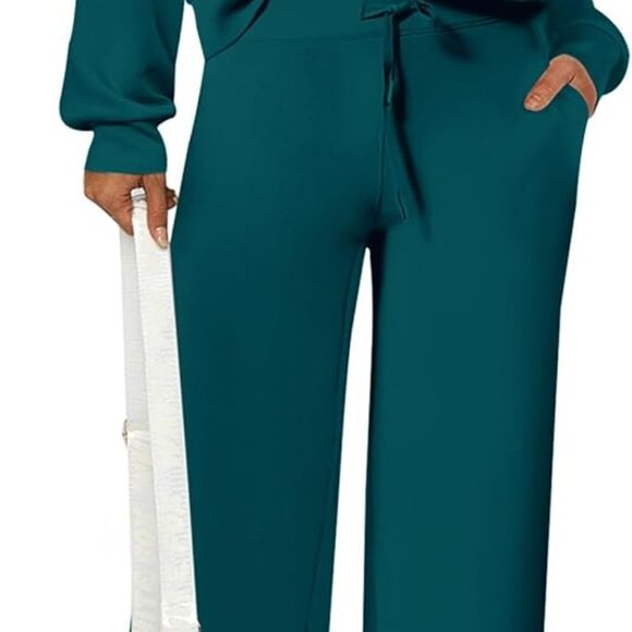 Cozy Women's Casual Two Piece Outfit: Stylish Half Zip Top & Wide Leg Pants - Picture 1 of 8